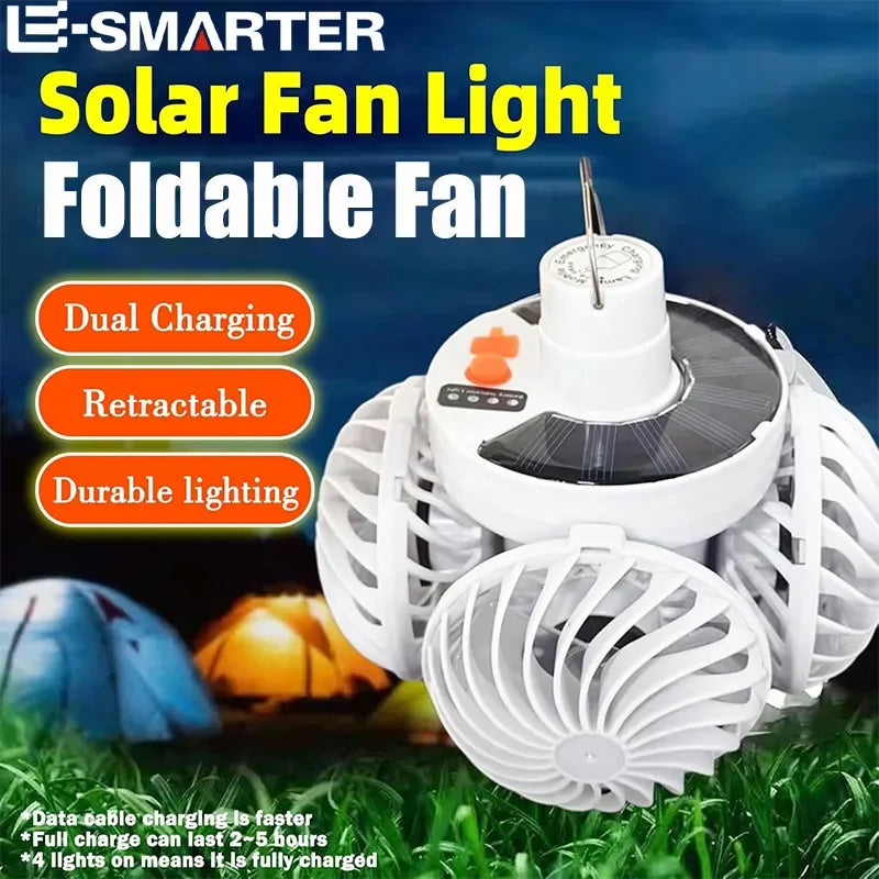 Solar LED Camping Fan Light – Rechargeable Outdoor Bubble Lantern Solar Camping Lantern HIP