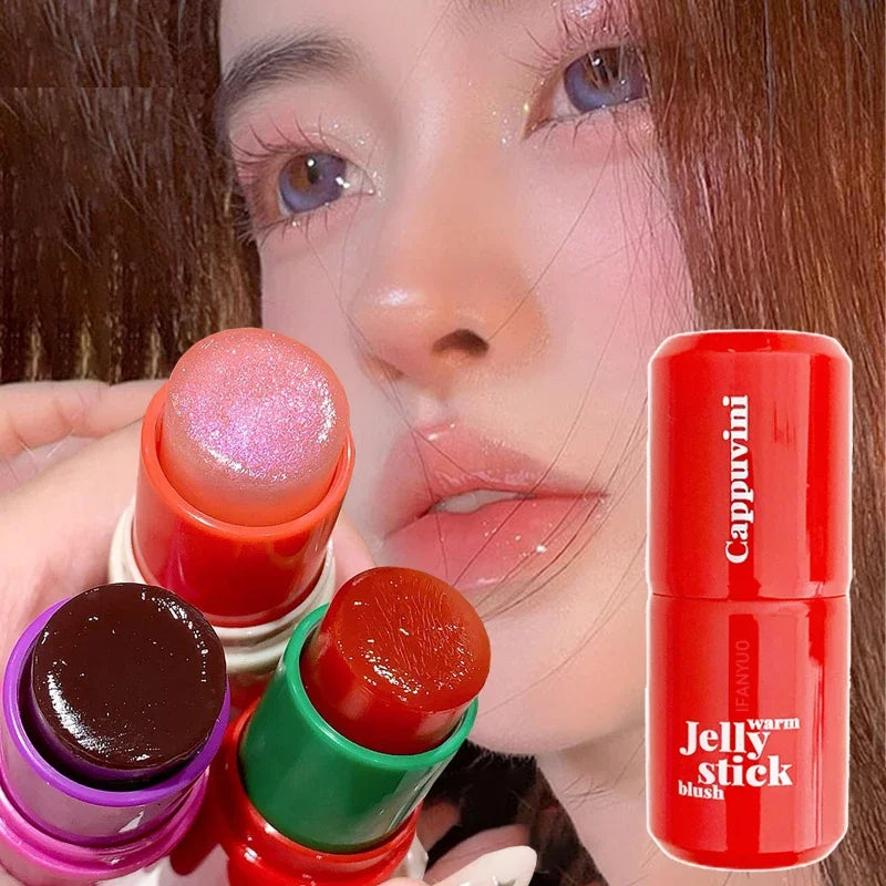 Color Changing Jelly Blush Stick Monochrome Low Saturation Facial Blusher 3IN1 Lip Cheek Eye Makeup Stick Matte Rouge Contour HIP