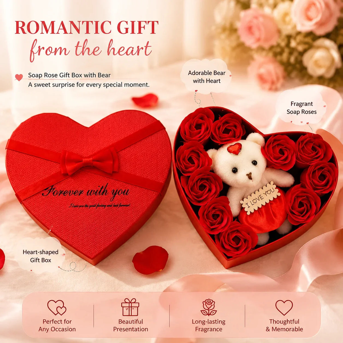 Artificial Flowers Valentines Day Gift for Her Rose Gift Box with Cute Bear Romantic Mothers Day Wedding Home Party Decor HIP