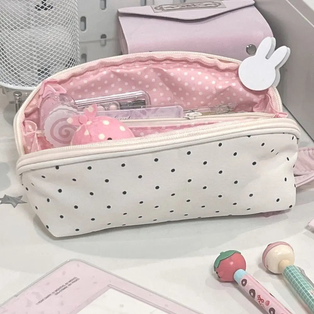 Polka Dot Shell Pencil Case – Large Canvas Pen Bag Canvas Pencil Case HIP