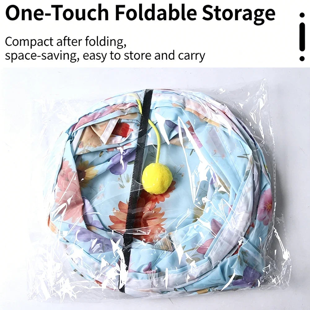 Cute Cat Tunnel Training Interactive Toy Blue Background Printed Cat Toy Tunnel Foldable Floral Pattern Cat Tunnel Pet Supplies HIP