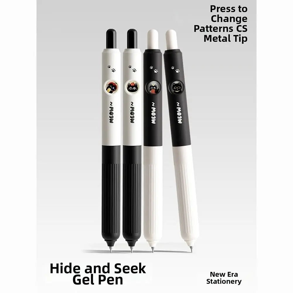 4-Pack Black Cat Gel Pens – 0.5mm Quick-Dry Clicker Pens Gel Pen Set HIP
