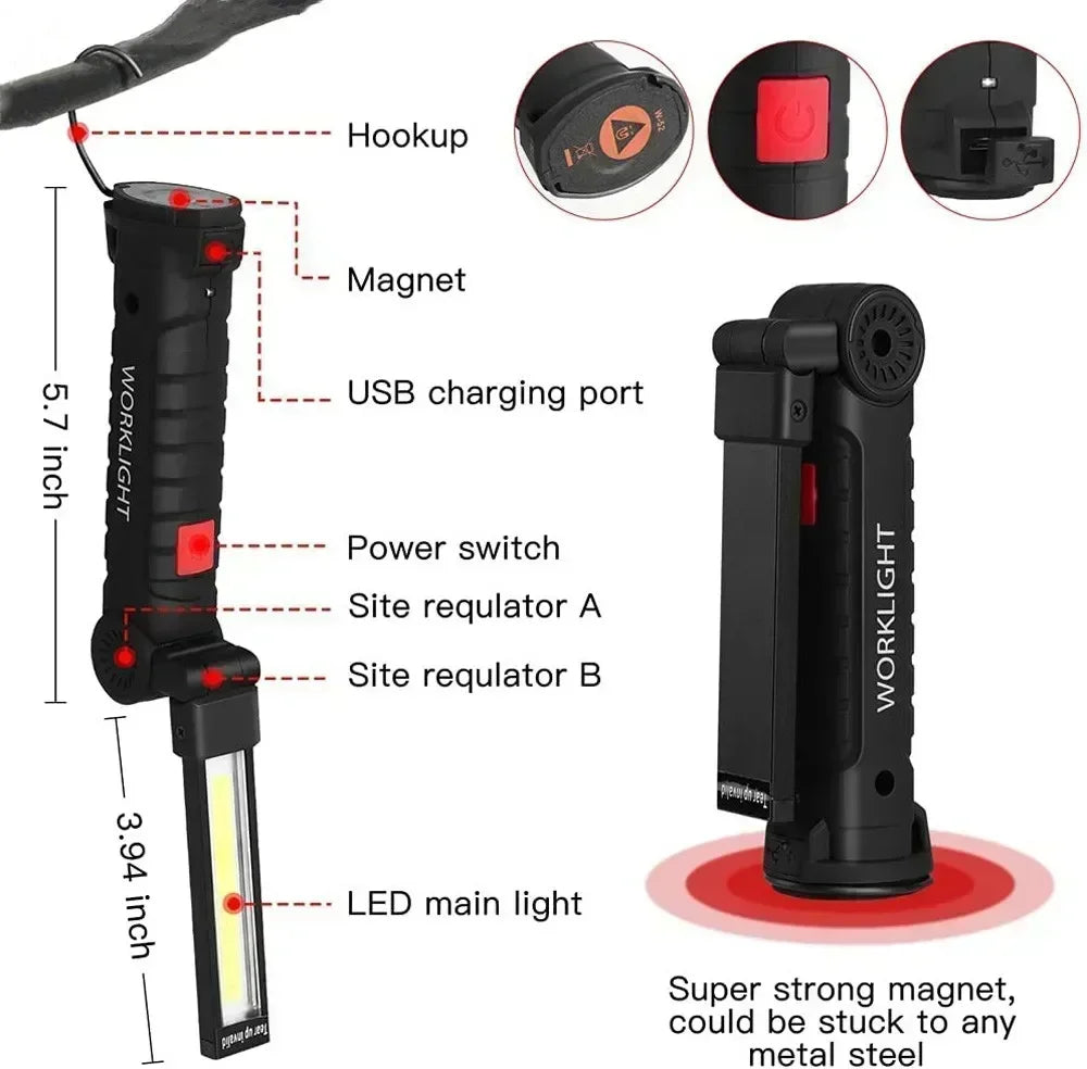 COB LED Work Light – USB Rechargeable Magnetic Flashlight LED Work Light HIP