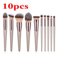 10-Pc Champagne Gold Vegan Makeup Brush Set | Full Face Kit Makeup Brush Set HIP C713-Glod 10pcs