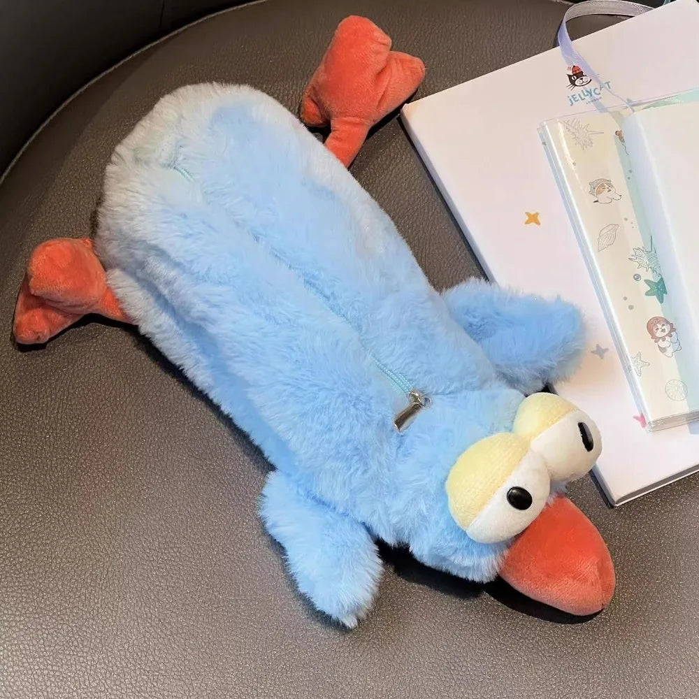 Redbreast Plush Pencil Case – Large Capacity Cartoon Pen Bag Plush Pencil Case HIP Blue