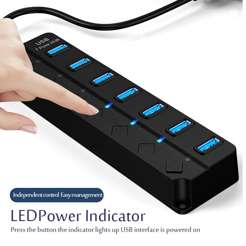 SEamopar 4/7-Port USB Hub 3.0 & 2.0 with On/Off Switches USB Hub Splitter HIP