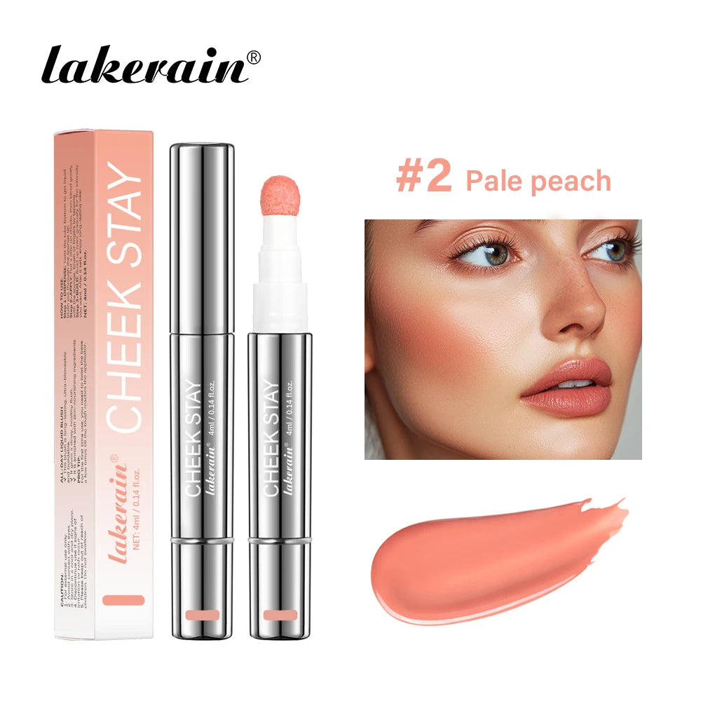 Cheek Blusher 6 colors Long-Lasting Cheek Stain All-Day Blendable Liquid Blush Long-Lasting Blush Sponge Applicator Cheek Makeup HIP 2Pale peach
