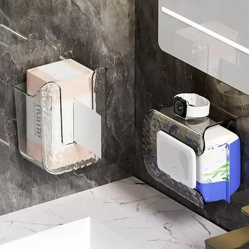 Wall-Mounted Punch-Free Tissue Box – Transparent PP Storage Tissue Box Holder HIP