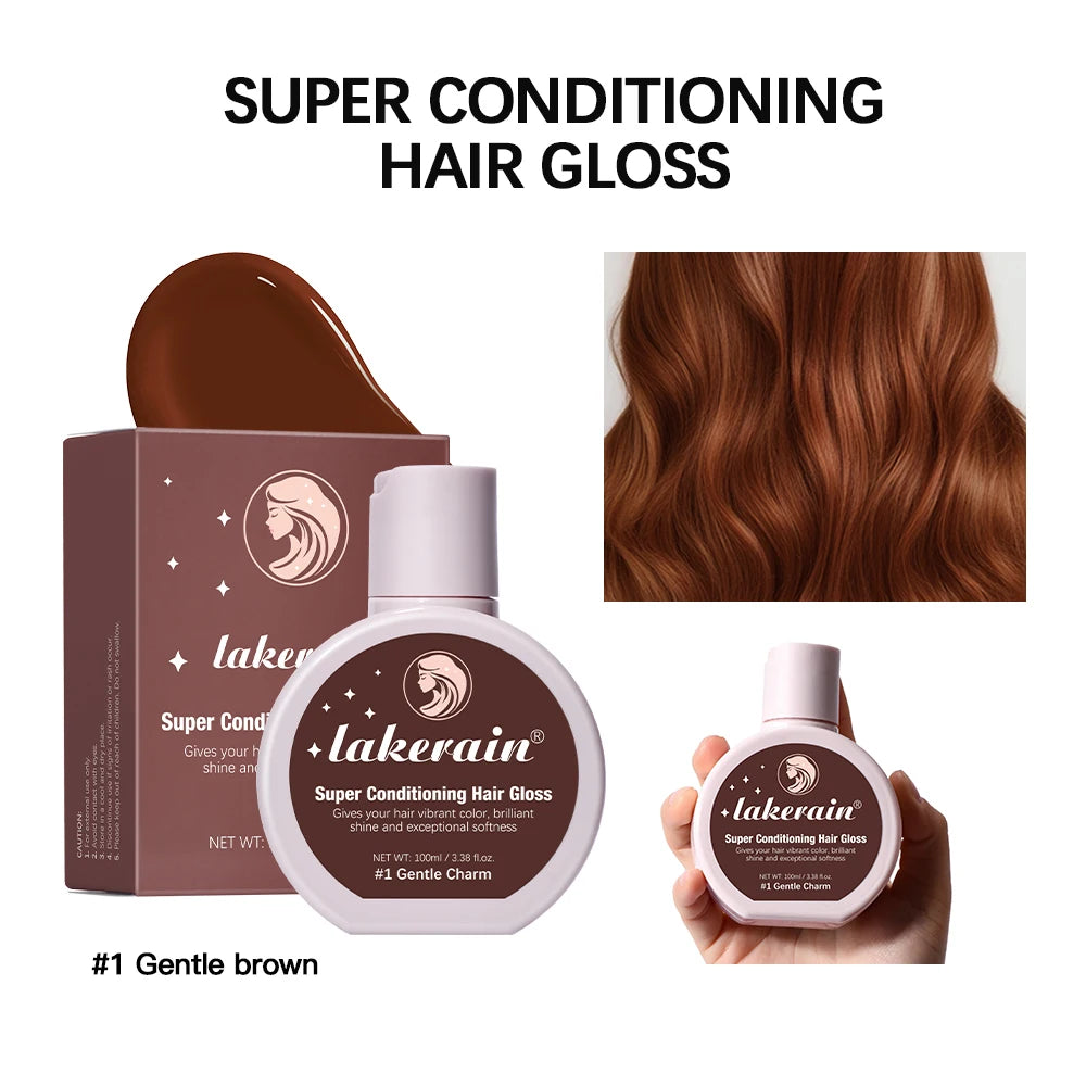 Hair Glaze Super Gloss Color Conditioning Gloss Rinse Out Semi-Permanent Hair Gloss that Enhances Color Nourish and repair Easy HIP 1 Gentle Brown