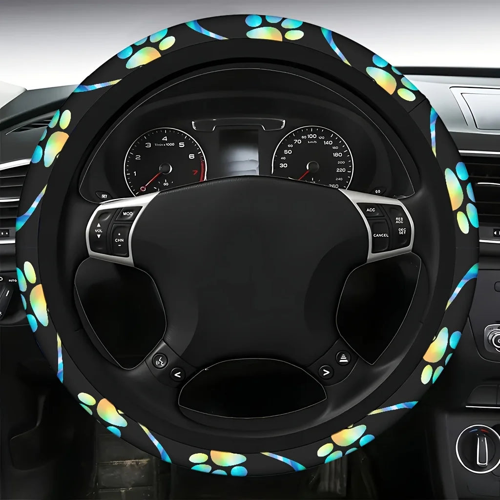 Rainbow Heart & Paw Print Steering Wheel Cover – Washable Steering Wheel Cover HIP
