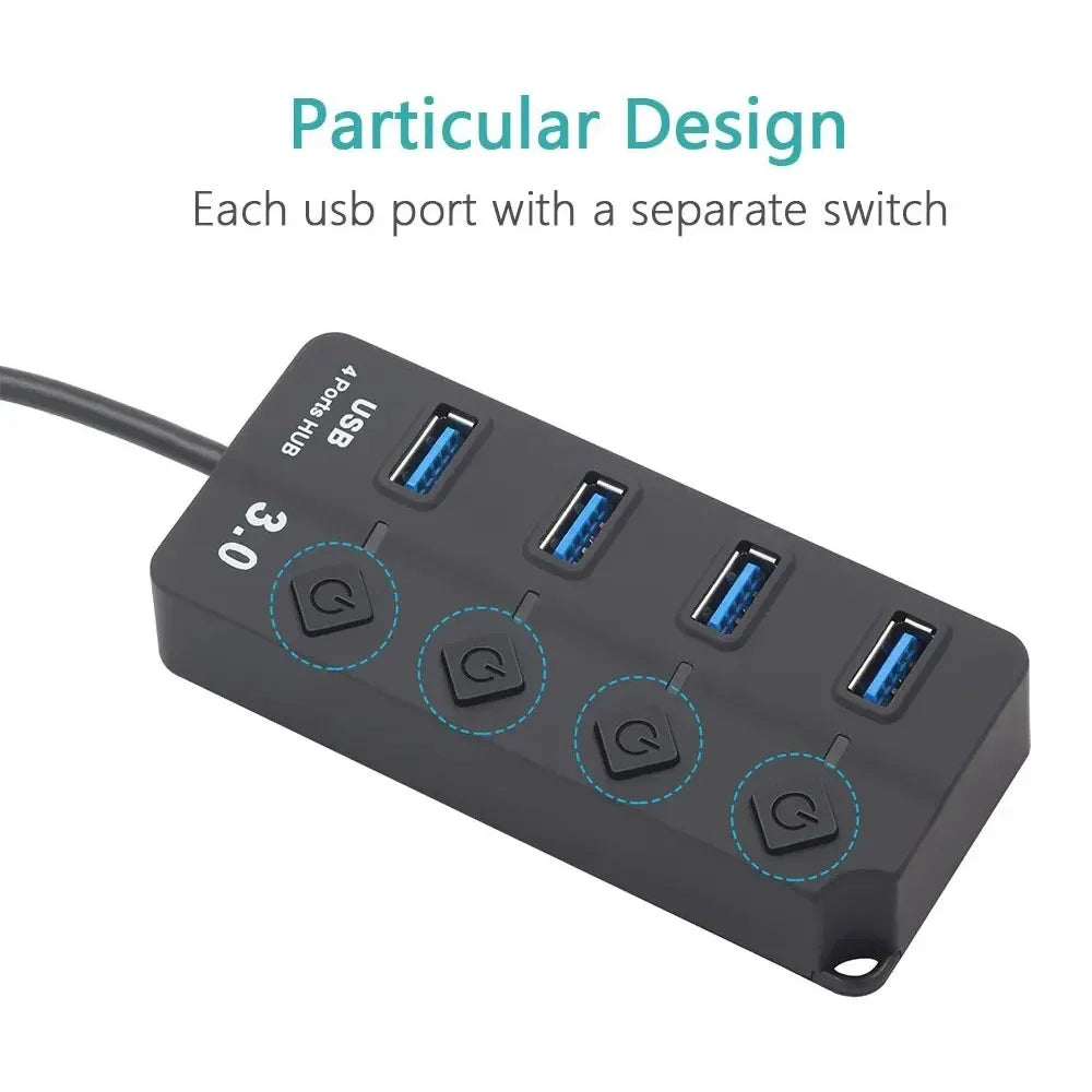 KEBIDUMEI 4-Port USB 3.0 Hub with Individual On/Off Switches USB Hub HIP