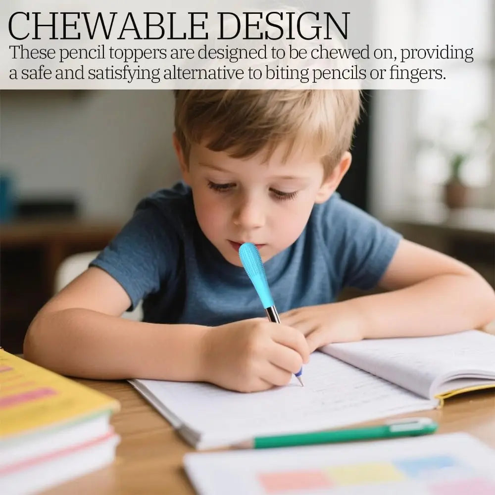 3-Pack Silicone Chewable Pencil Toppers – Sensory Textured Grips Sensory Pencil Toppers HIP