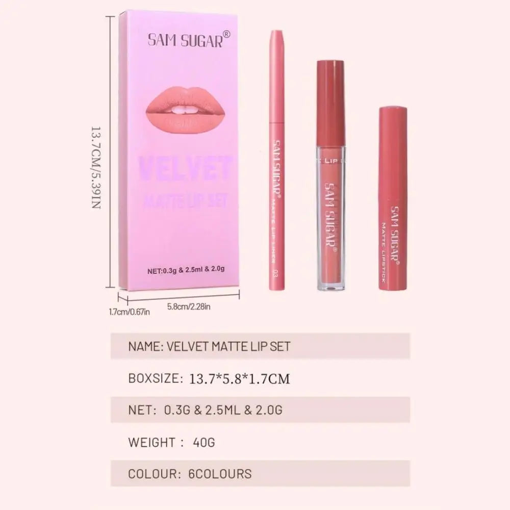 SAM SUGAR 3-in-1 Matte Lip Kit – Liner, Gloss & Lipstick Lip Makeup Kit HIP