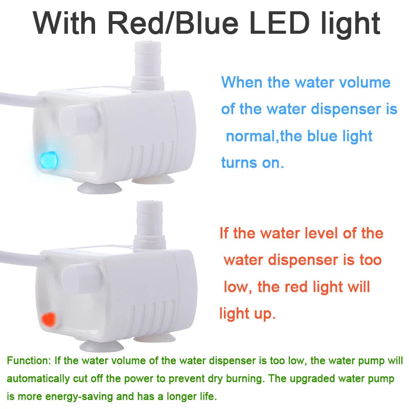 Water Pump LED Light Pet Cat Water Fountain Accessories Replacement Cats Water Dispenser Filter Element Anti-Dry Boil Water Pump HIP