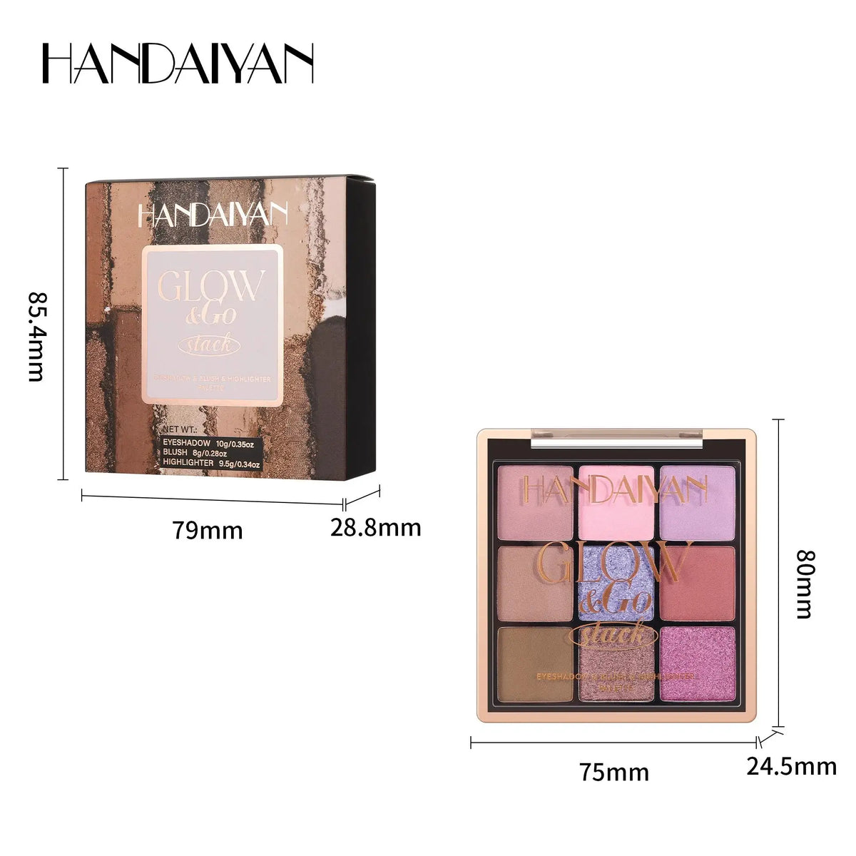 Handaiyan 3-in-1 Eyeshadow Blush & Highlighter Palette Eyeshadow Palette HIP