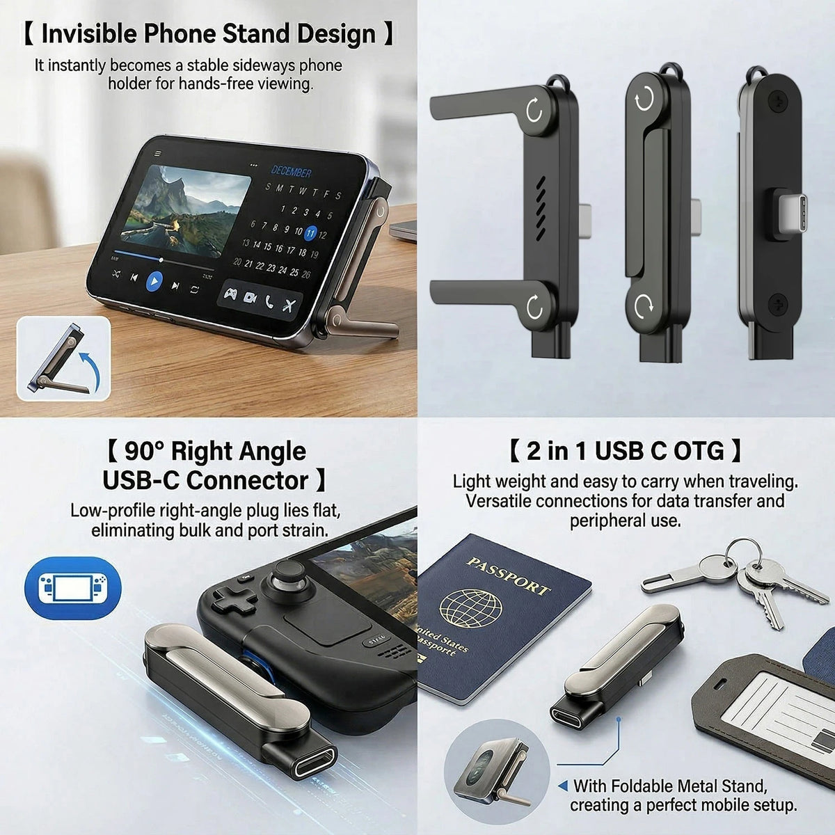 Foldable Phone Stand with USB-C OTG Adapter | Desktop Holder Phone Stand Adapter HIP