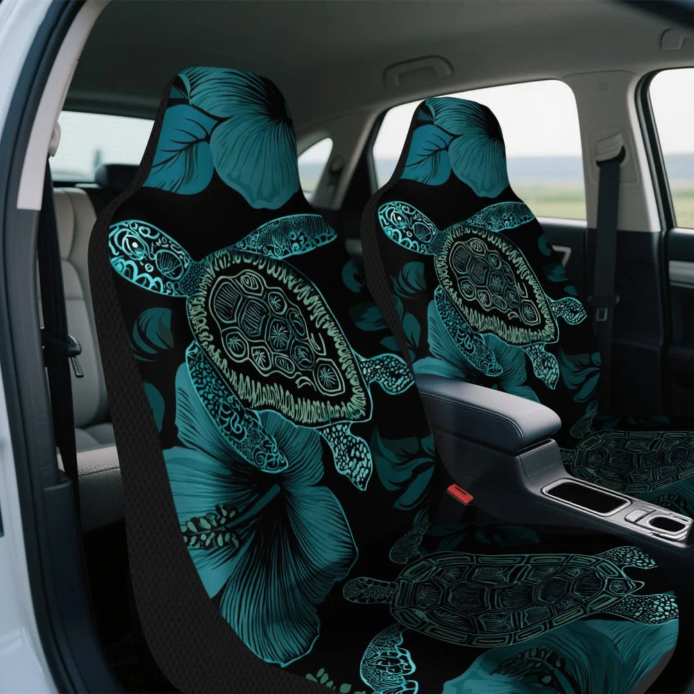 Teal Turtle Hibiscus Car Seat Covers – 2-Piece Front Set Car Seat Covers HIP