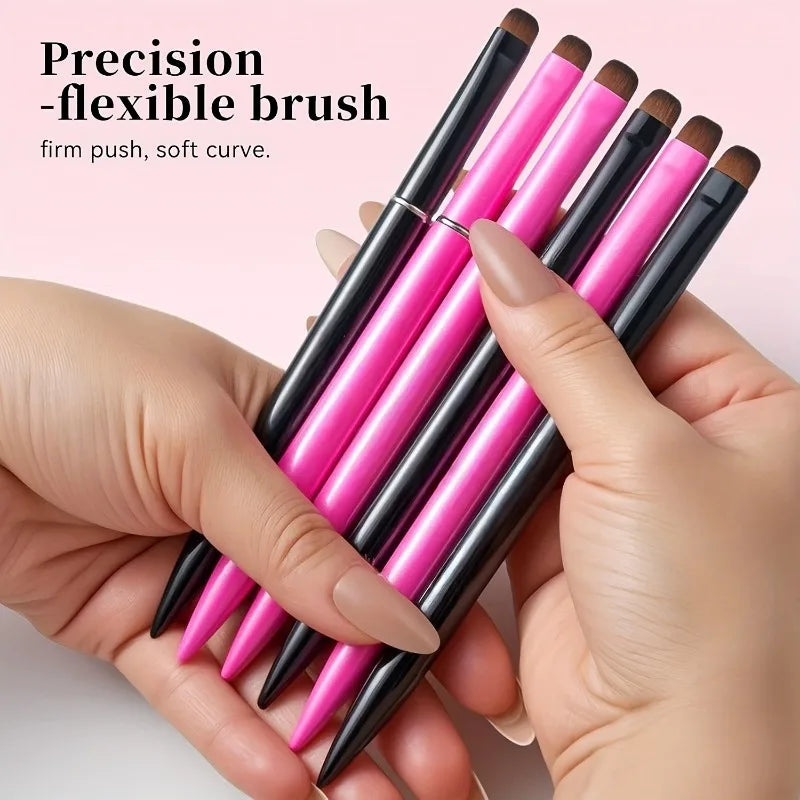 French Tip Nail Painting Brush Metal Handle Flat Round Head Manicure Tool Gel Polish Application Nail Surface Cleaning DIY Nail HIP