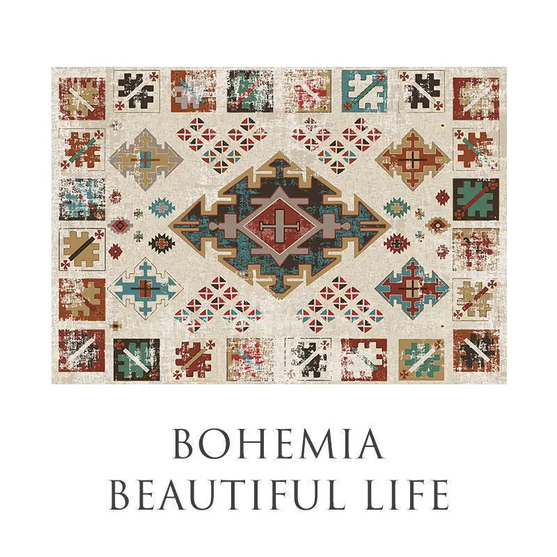 Bohemian Non-Slip Washable Carpet | Ethnic Style Area Rug Bohemian Area Rug HIP 10 80X120cm-Felt