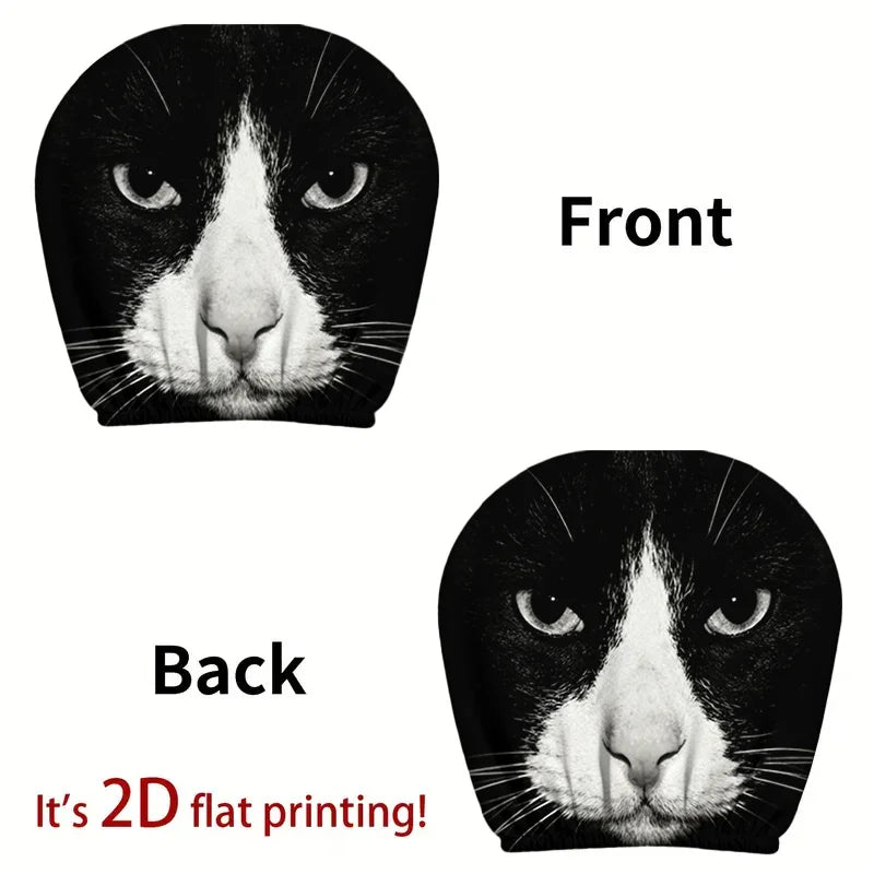 Black & White Cat Print Car Headrest Cover – 2D Flat Car Headrest Cover HIP black
