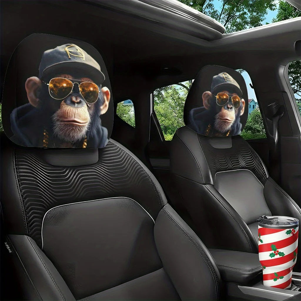 2-Pack Hip-Hop Monkey Print Car Headrest Covers – Universal Fit Car Headrest Covers HIP