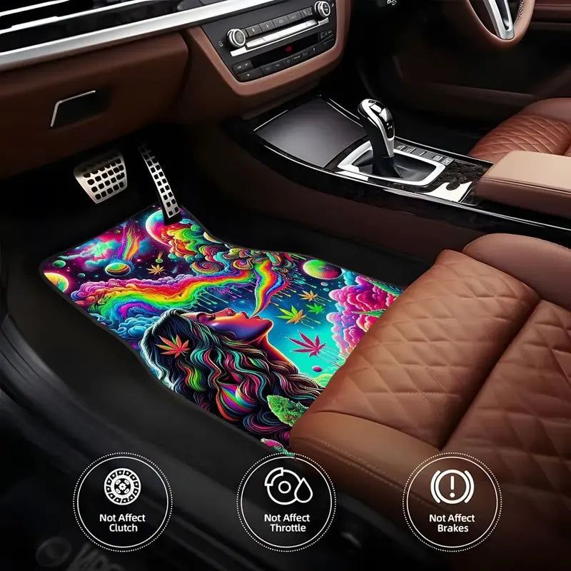 4-Piece Psychedelic Alien Hippie Car Floor Mats | Non-Slip Car Floor Mats HIP