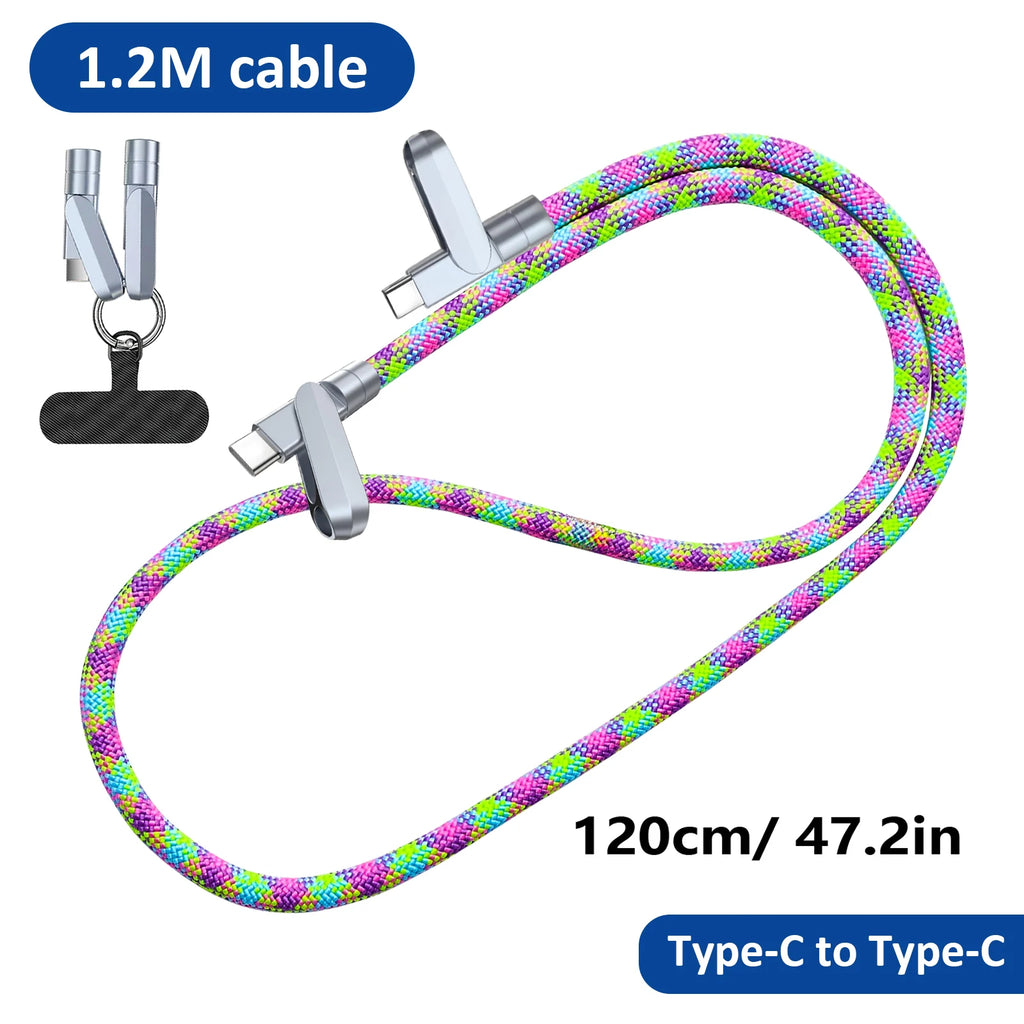 2-in-1 USB-C Fast Charging Cable & Neck Lanyard | 3A Braided USB-C Charging Cable HIP 1.2M