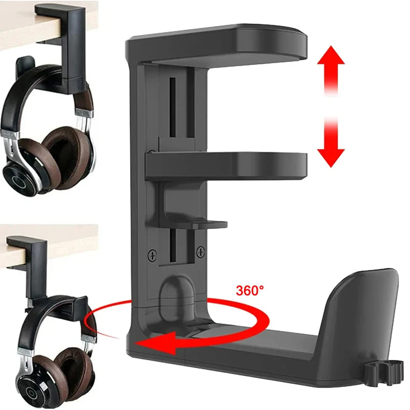 Under Desk Headphone Stand – 360° Rotating Clip-On Hanger Headphone Desk Hanger HIP