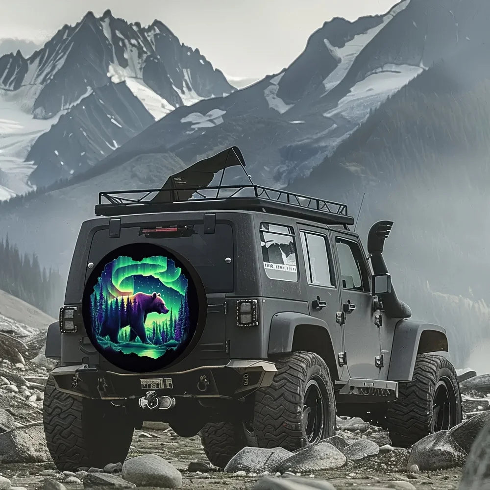 Waterproof Spare Tire Cover – Northern Lights & Bear Print Spare Tire Cover HIP