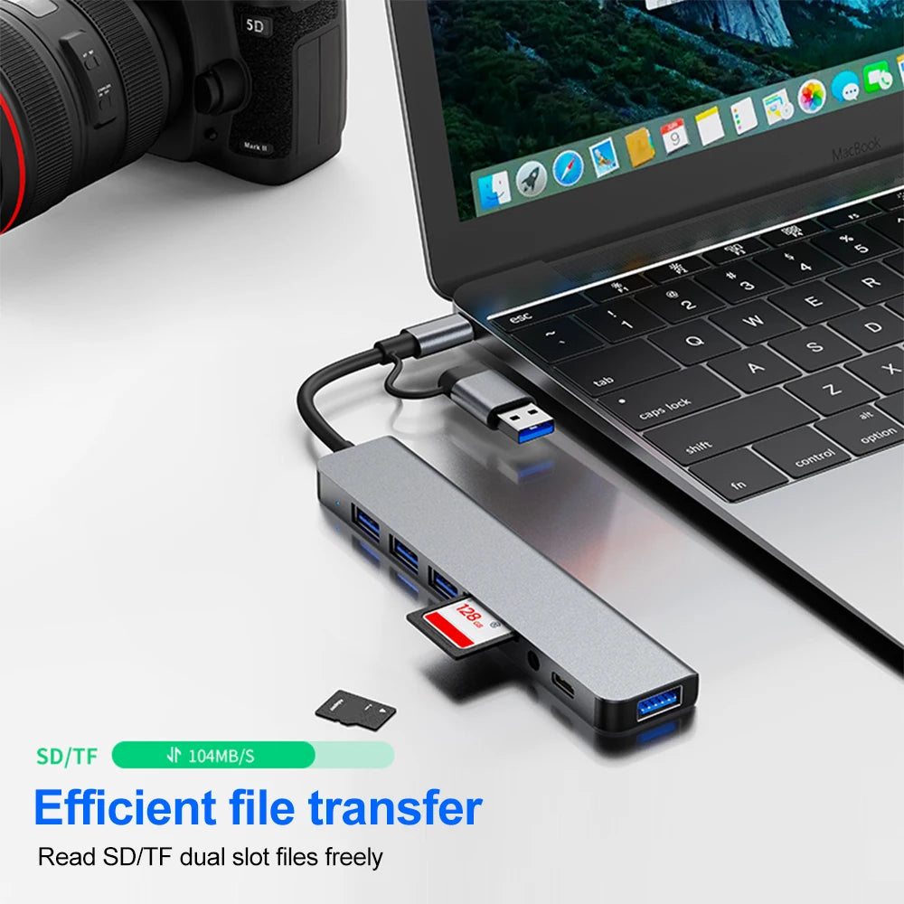 8-in-2 USB-C Hub Docking Station – 5Gbps 8 Ports USB-C Docking Hub HIP