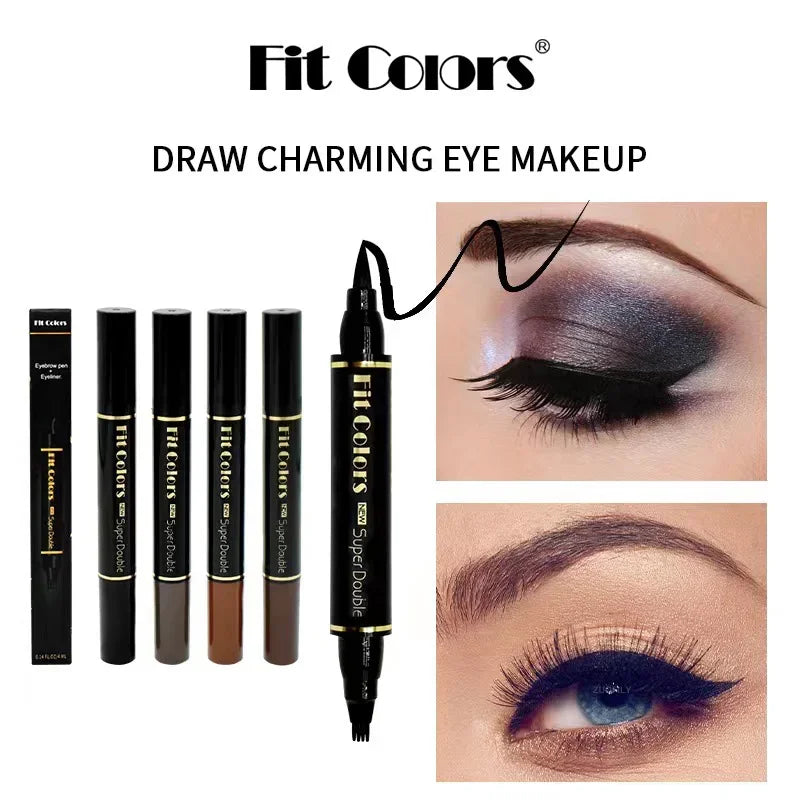 2 In 1 Eye Liner Brow Pencil Waterproof Lasting No-smudge Four Points Eyebrow Tattoo Pen Gray Brown Liquid Liner Makeup Cosmetic HIP
