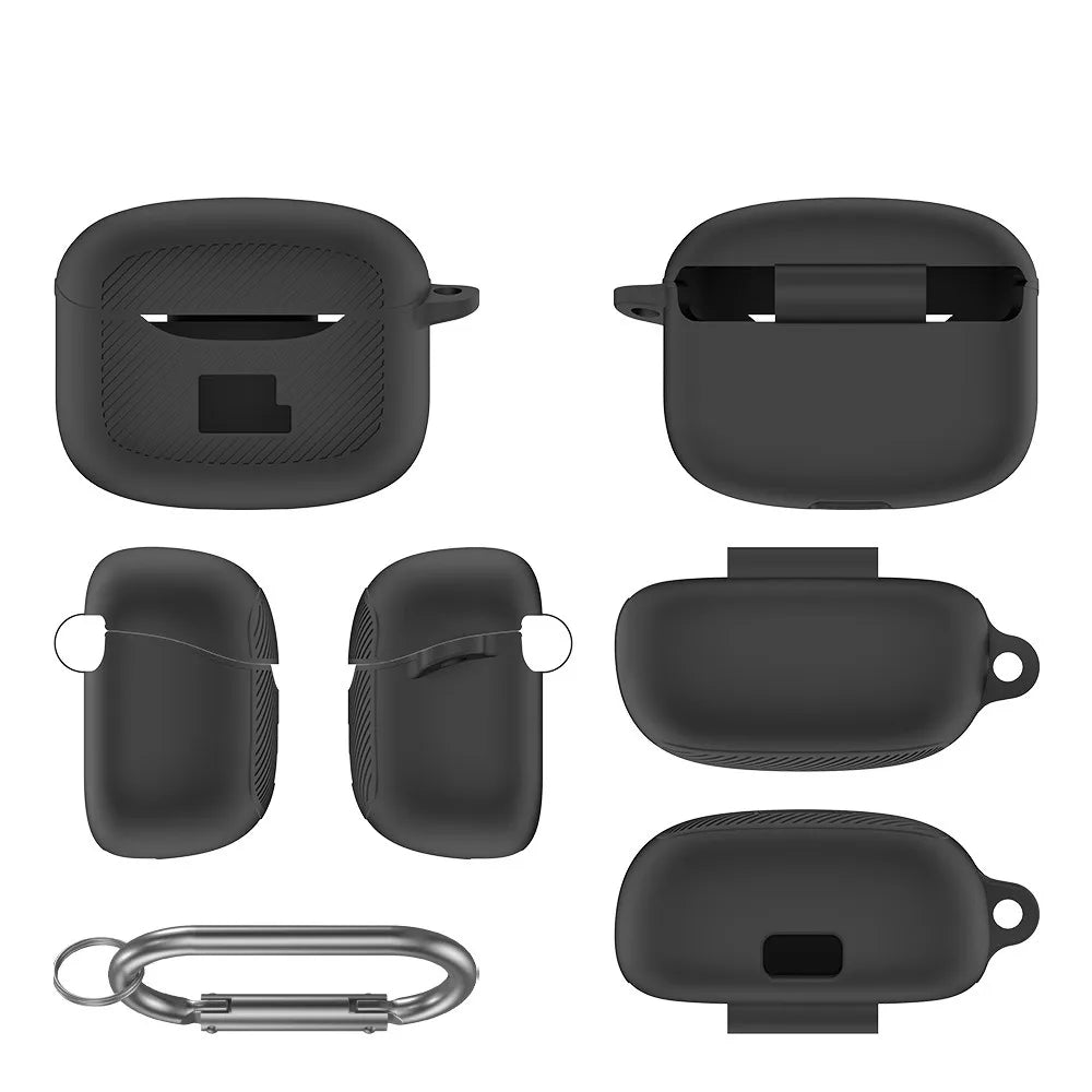 Silicone Case + Carabiner for JBL Tune Buds 2 – Shockproof Earphone Case Cover HIP Black