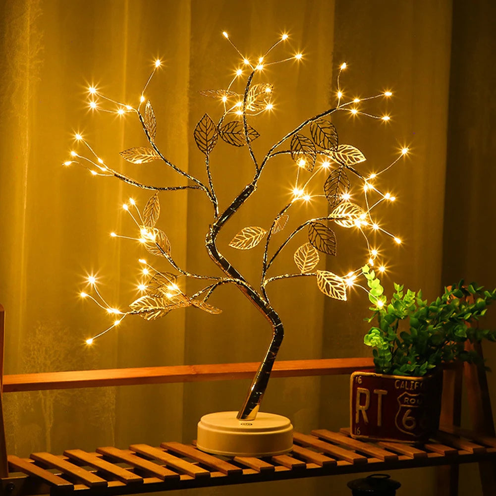 LED Night Light Mini Christmas Tree Copper Wire Garland Lamp For Kids Home Bedroom Decoration Decor Fairy Light Holiday lighting HIP