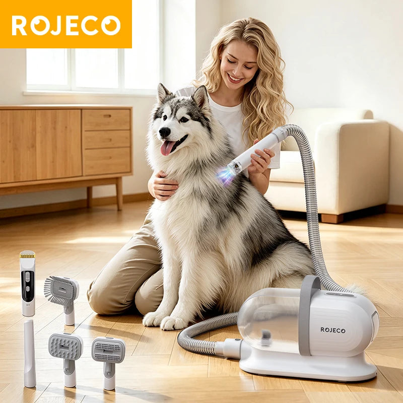 ROJECO Multifunction Pet Grooming Vacuum Kit 5 IN 1 Portable Cat Vacuum Cleaner For Dog Hair Vacuum Groomer Kit with 2L Dust Cup HIP