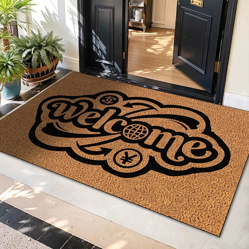 Minimalist "Hello" Doormat – Non-Slip Globe Print Entryway Rug Entryway Doormat HIP 1 50x80cm-Felt