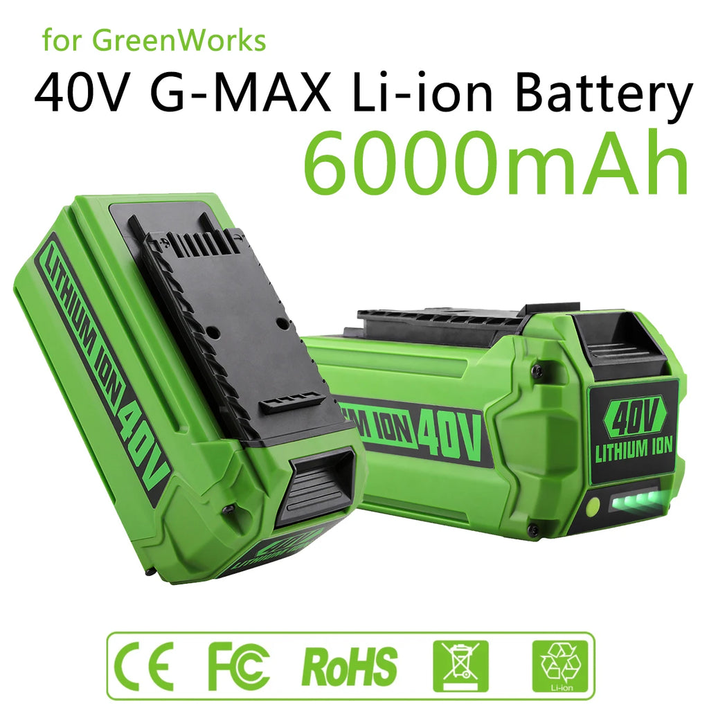 40V 6Ah Li-Ion Replacement Battery for Greenworks G-MAX Tools Power Tool Battery HIP