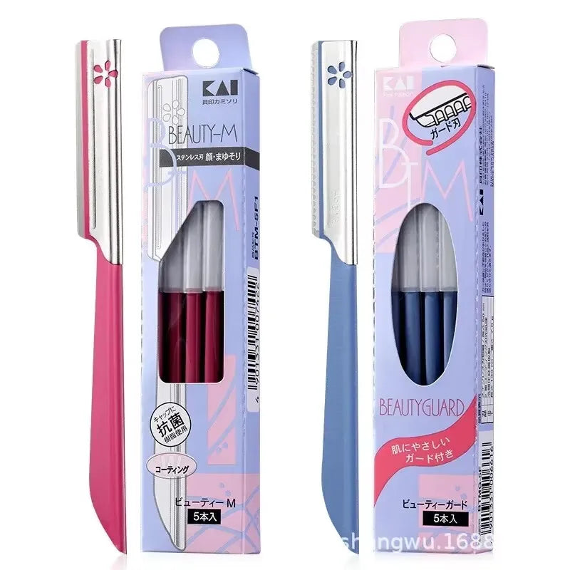 5-Piece Eyebrow Razor & Facial Trimmer Set – Stainless Steel Eyebrow Razor Set HIP C616-5 blue 5 pink 1