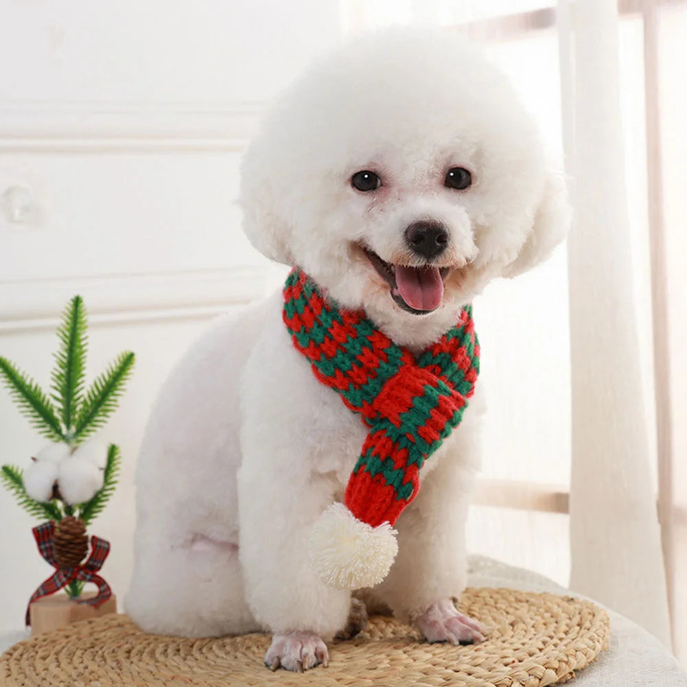 Winter Warm Knitted Pet Scarf Christmas Dog Scarf Universal Collar New Year Pet Scarf for Small Medium Dog Teddy Chihuahua HIP