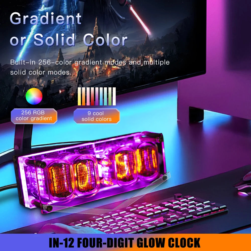 4-Digit IN-12 Nixie Glow Tube Desk Clock – Retro Ambient Light Nixie Tube Desk Clock HIP