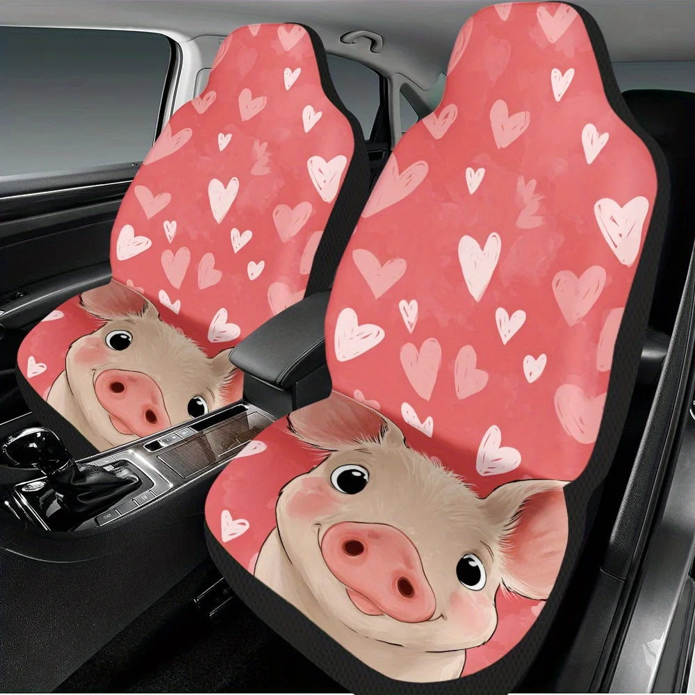 2-Pc Pig Heart Car Seat Covers – Cute, Washable Polyester Car Seat Covers HIP 1