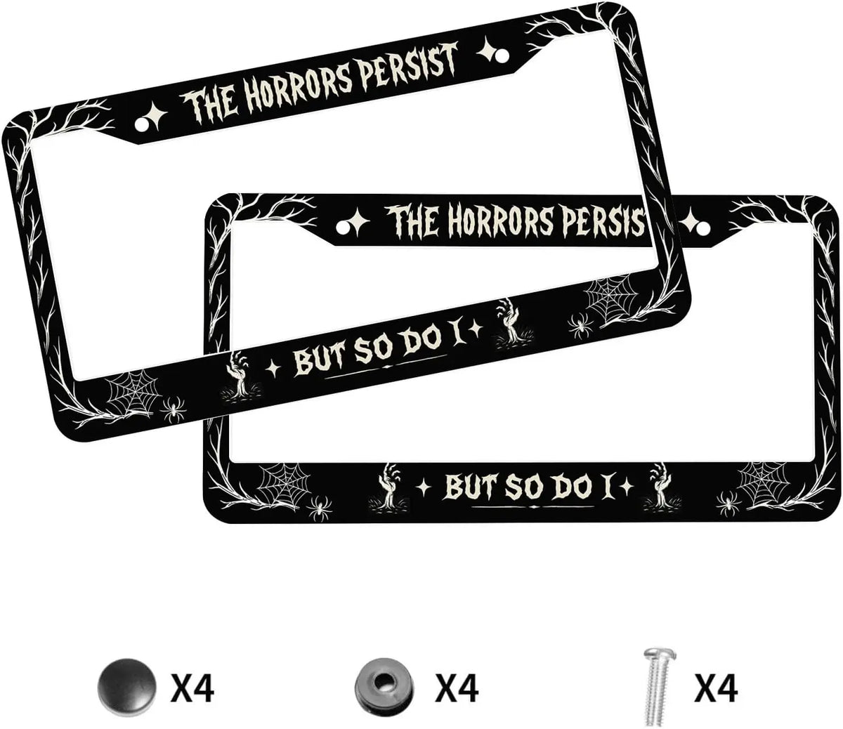 Gothic Spider Web Skeleton License Plate Frames – 2-Pack Steel License Plate Frame HIP