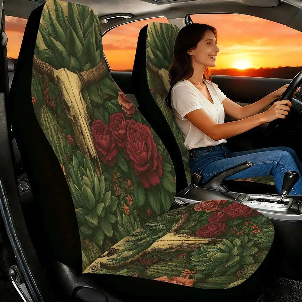 Skull & Roses Butterfly Car Seat Covers – Set of 2 Front Car Seat Covers HIP