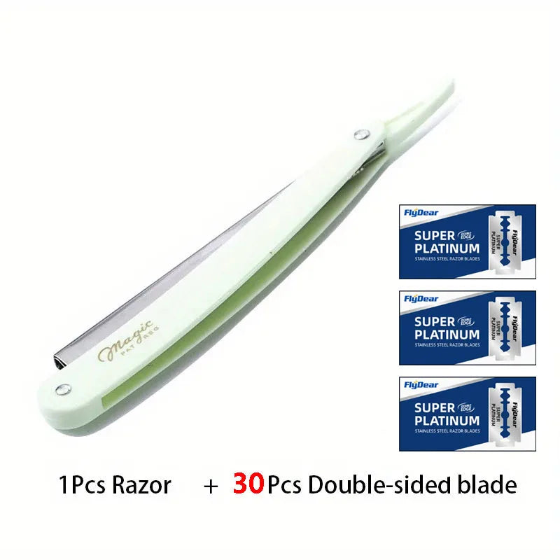 Professional Folding Straight Edge Barber Razor + Blades Straight Edge Razor HIP C633-White 30 blade