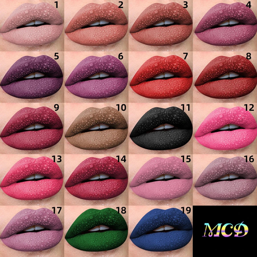 19 colors Matte Velvet Lip Gloss Waterproof Liquid Lipstick Nude Black Lips tint Makeup Lip Glaze Cosmetics Red Lip Stain Beauty HIP