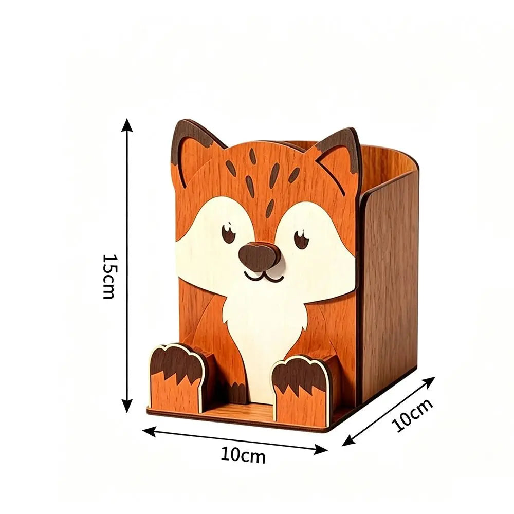 Hand-Carved Wooden Animal Glasses & Pen Holder Stand Wooden Desk Organizer HIP