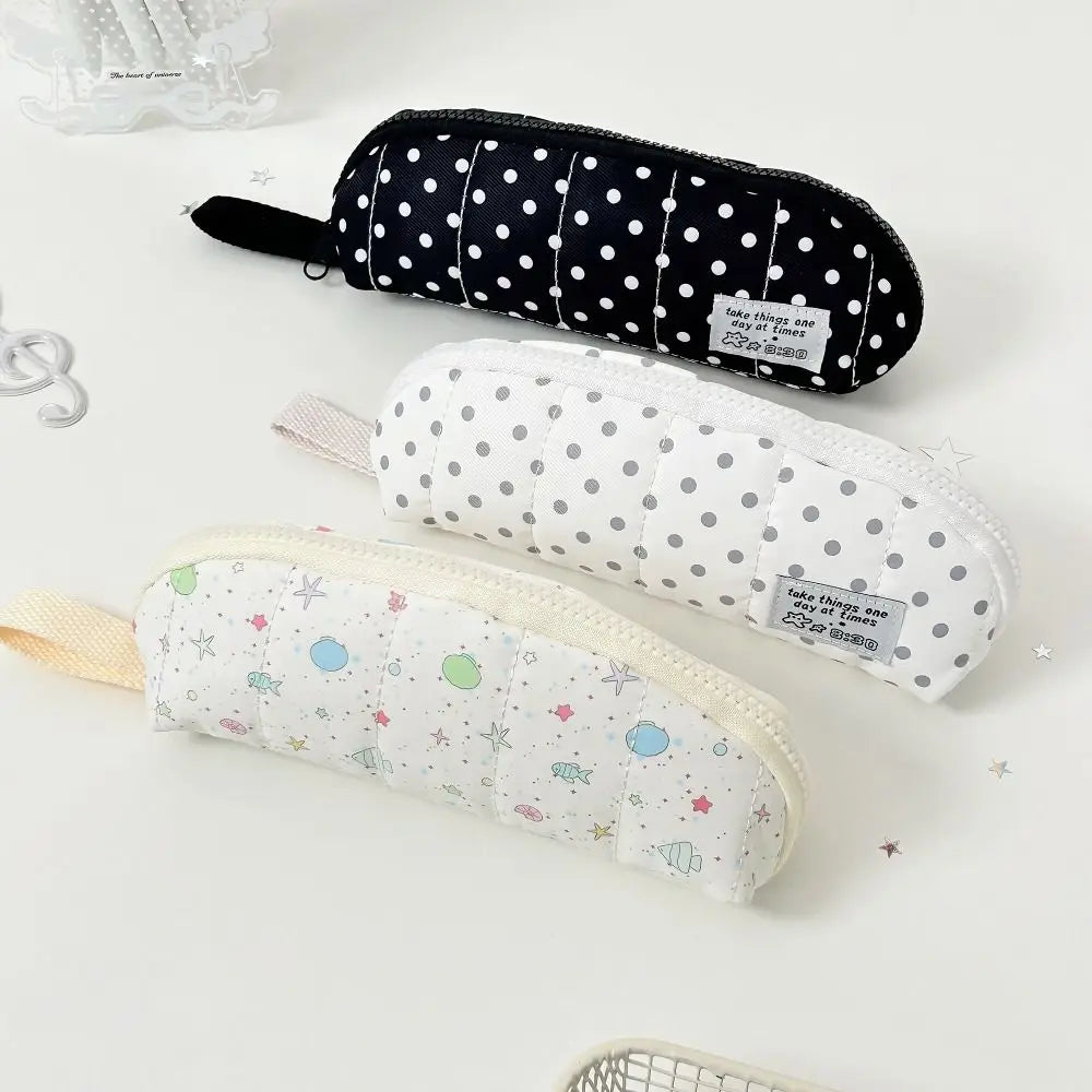 Polka Dot Pencil Case – Large Fabric Pen Bag with Hand Strap Pencil Case HIP