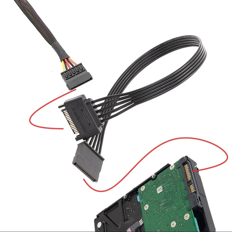 SATA 15-Pin Male to Female Flat Power Extension Cable 30cm SATA Power Cable HIP