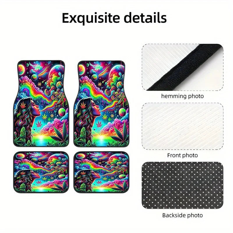 4-Piece Psychedelic Alien Hippie Car Floor Mats | Non-Slip Car Floor Mats HIP