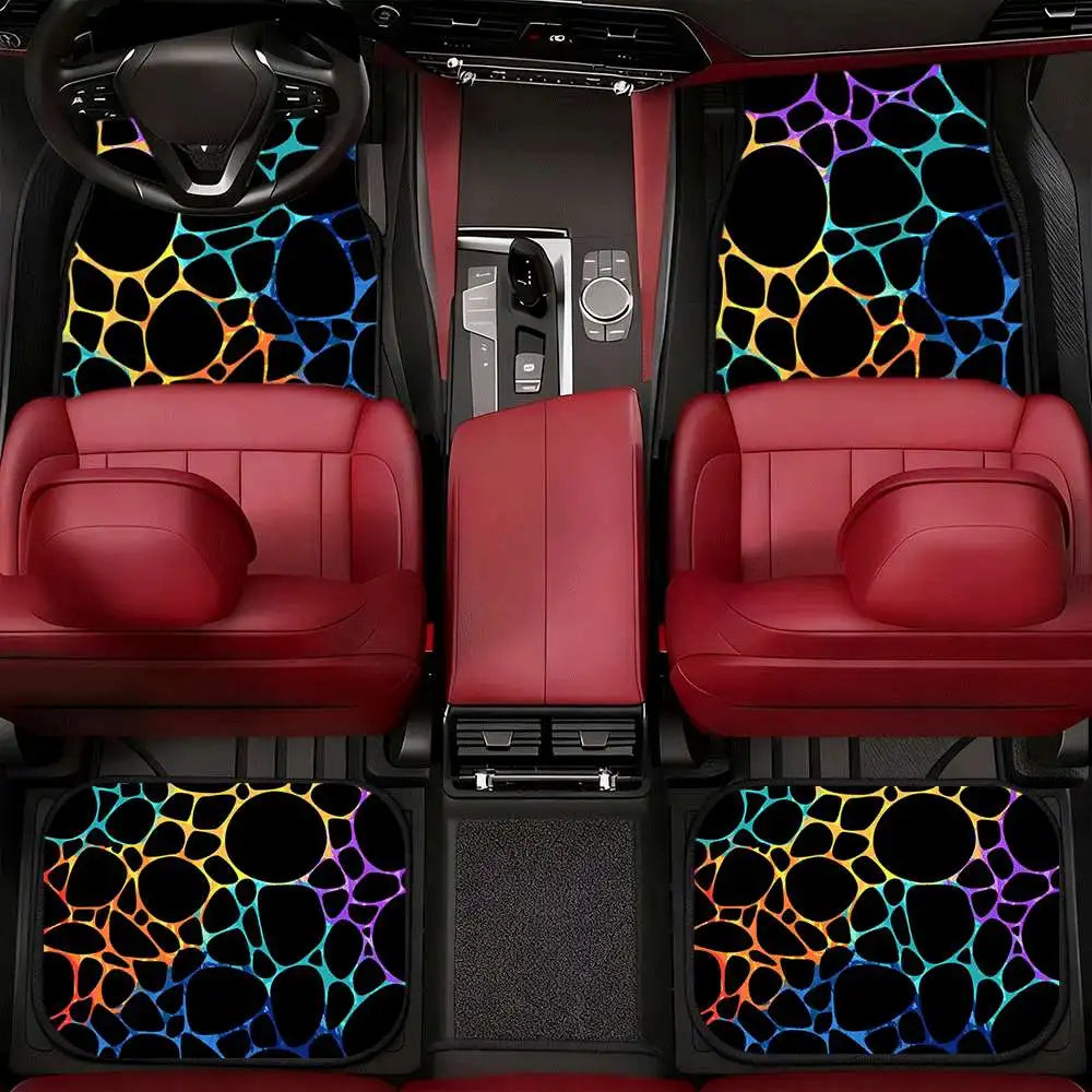 4-Piece Color Stripe Black Car Floor Mats – XPE Anti-Slip Car Floor Mats HIP