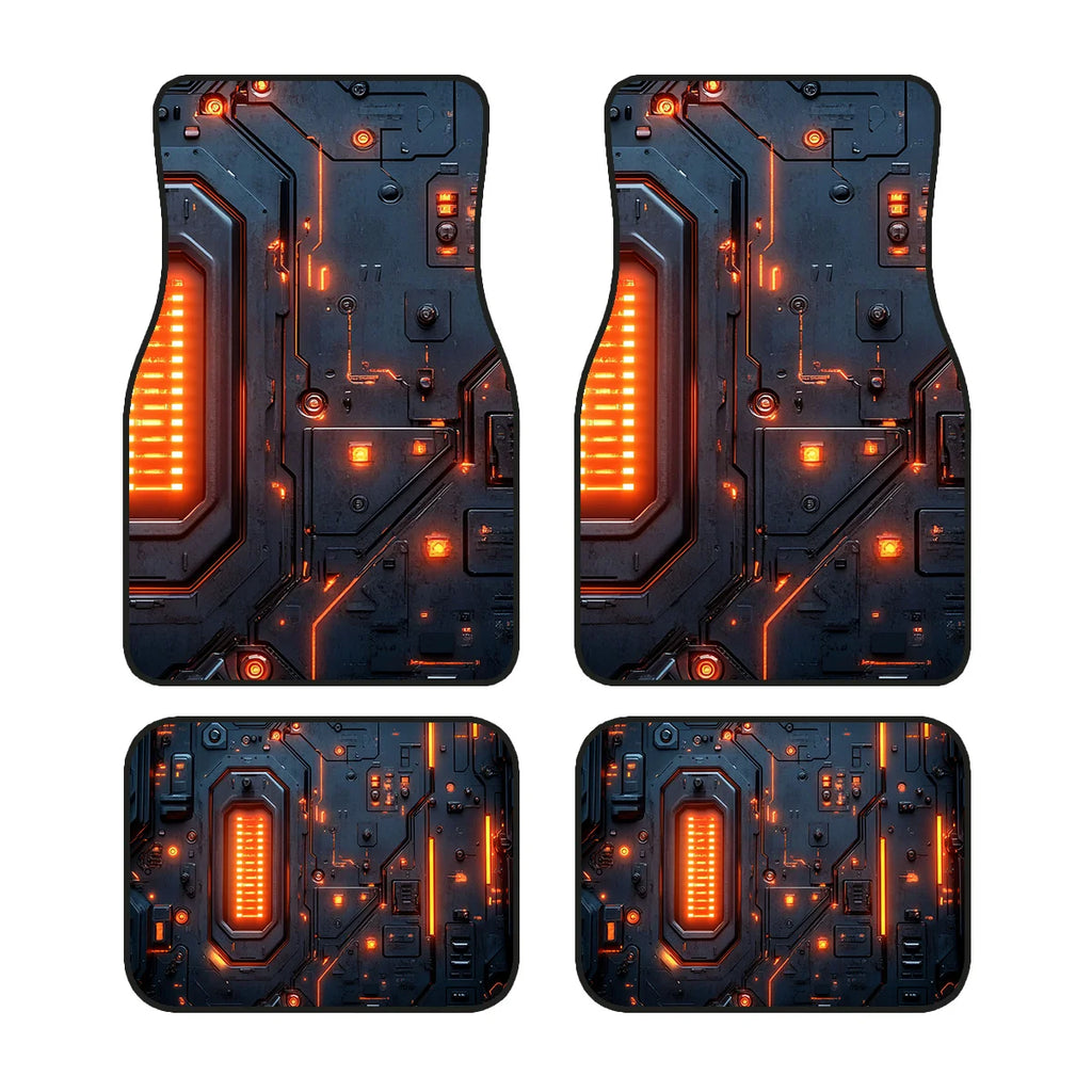 4-Piece Non-Slip Car Floor Mats – Orange Circuit Tech Design Car Floor Mats HIP black